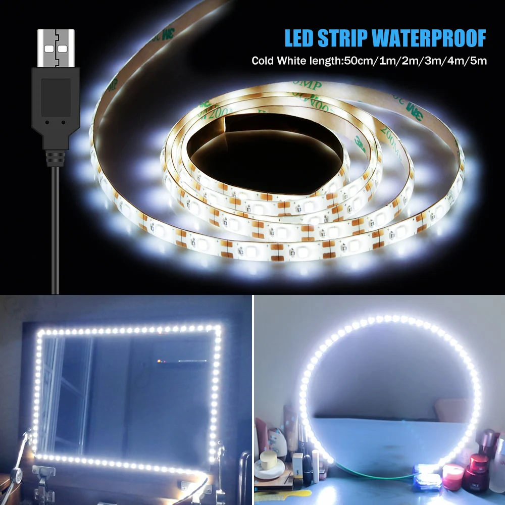 

USB Makeup Mirror Light 1M 2M 3M 4M 5M LED Hollywood Vanity Lights 5V Waterproof LED Dressing Table Lamp For Bathroom Decoration