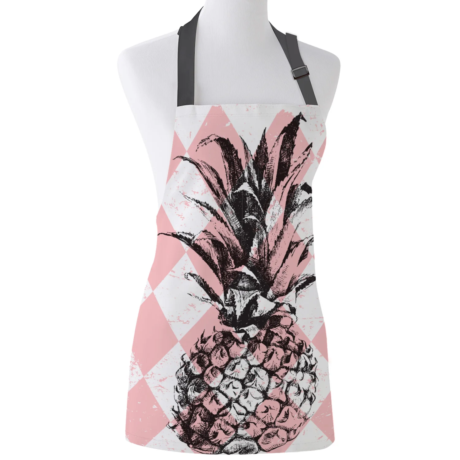 

Кухонный Фартук, ананас, ромбовидная комбинация, розовый эскиз, искусственные фартуки из парусины для женщин, фартук для готовки и выпечки
