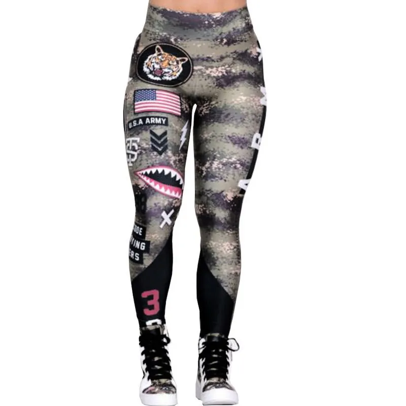 

New Camouflage Printed Yoga Pants Sports Running US Navy print Stretchy Fitness Leggings Seamless Tummy Control Leggings Pants