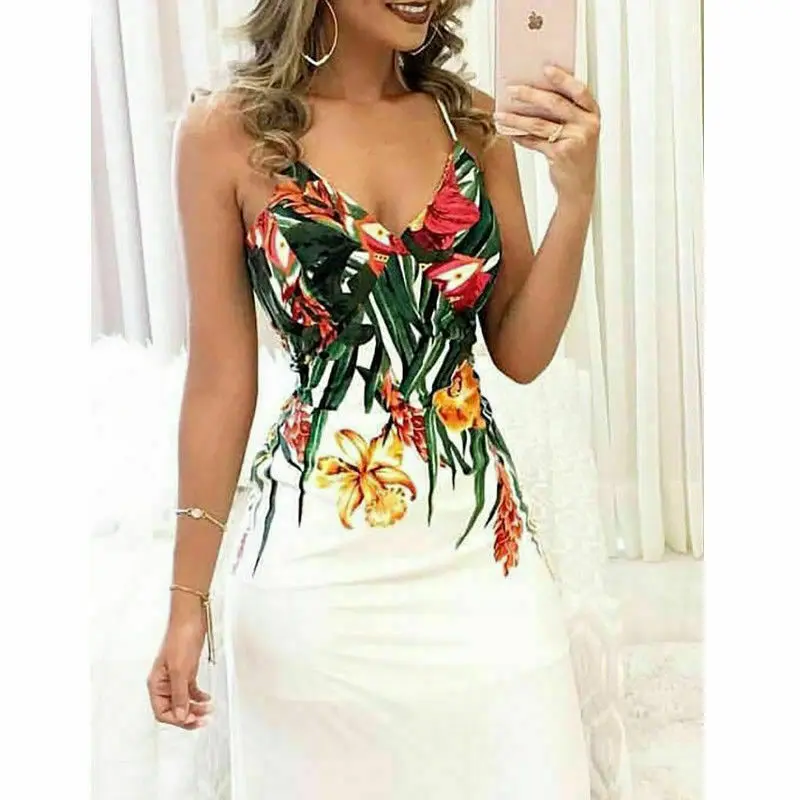 Женское платье с цветочным принтом Boho летнее БЕЗРУКАВНОЕ Вечернее Платье макси