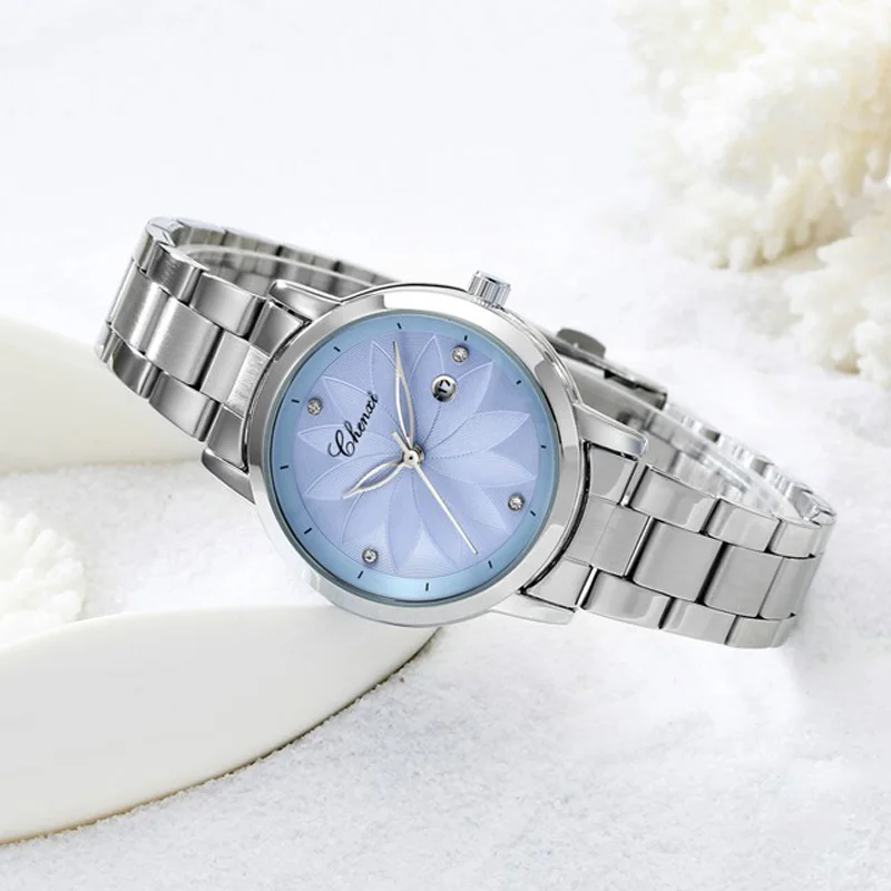 Модные элегантные женские часы CHENXI повседневные розовые серебристые из