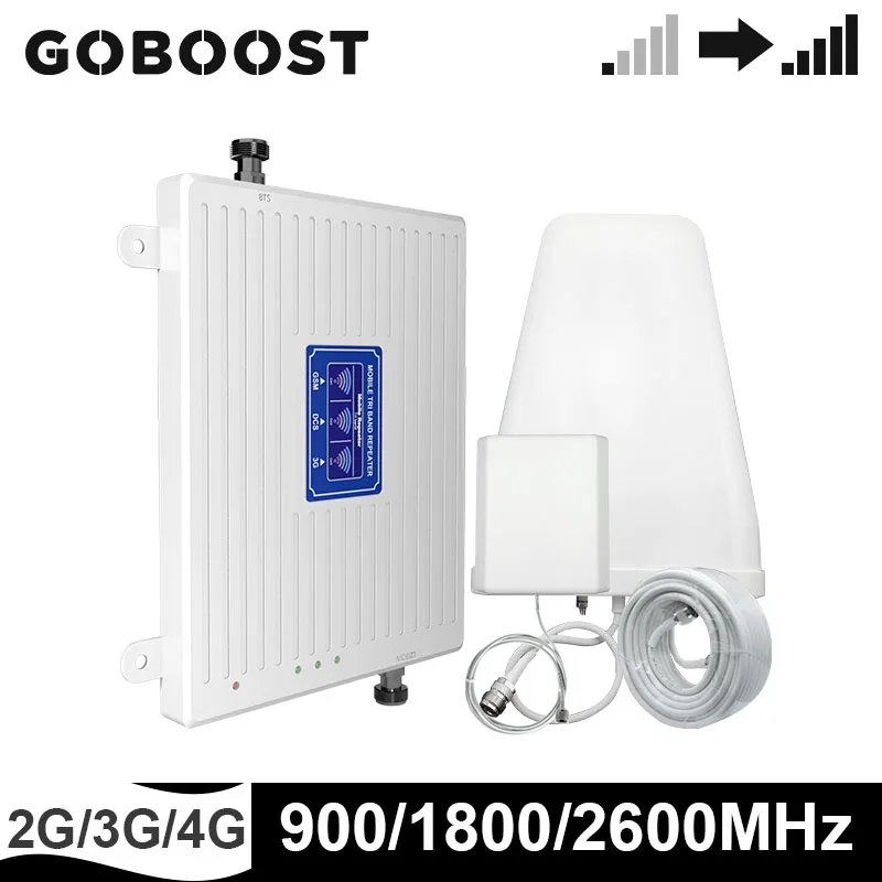 GOBOOST GSM 2G 3G 4G Сотовый усилитель мобильный телефон 900 DCS LTE 1800 2600 МГц трехдиапазонный