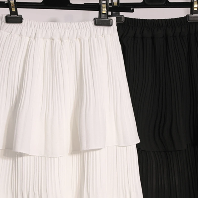 Fitaylor 2020 Women New Black White Korean Style Long Skirt Female 4 Layered Summer Pleated Chiffon Layer Cake Sun | Женская одежда