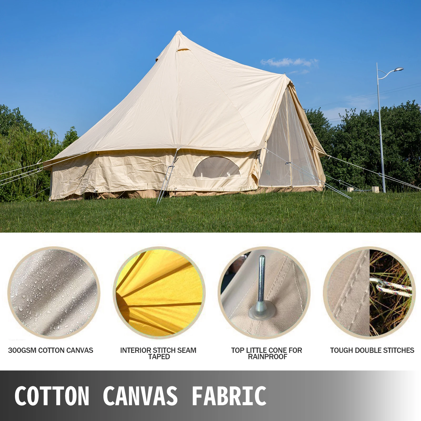 Online VEVOR Glocke Zelt Baumwolle Leinwand Zelt 9,84 Ft Mit Wand Herd Jacke Glamping Zelt Familie Camping 4 Saison Wasserdichte Jurte Zelt