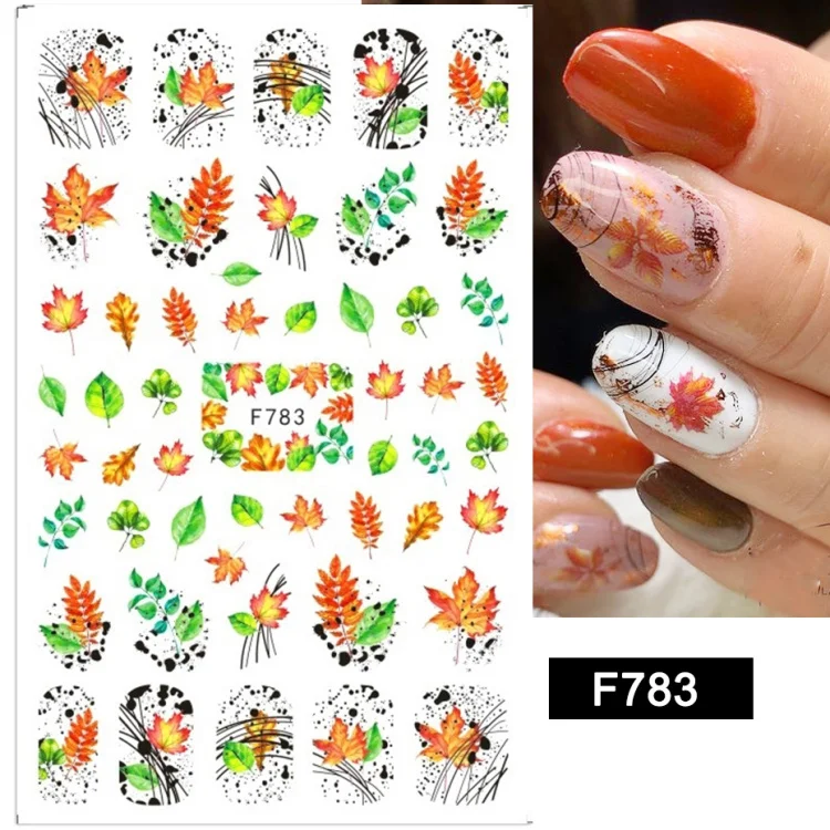 

3D Christmas Snow Man Nail Laque Stikers Maple Leaves with Spider Webs Autumn Manicure Decals DIY Fall Nail Art Decor Sliders