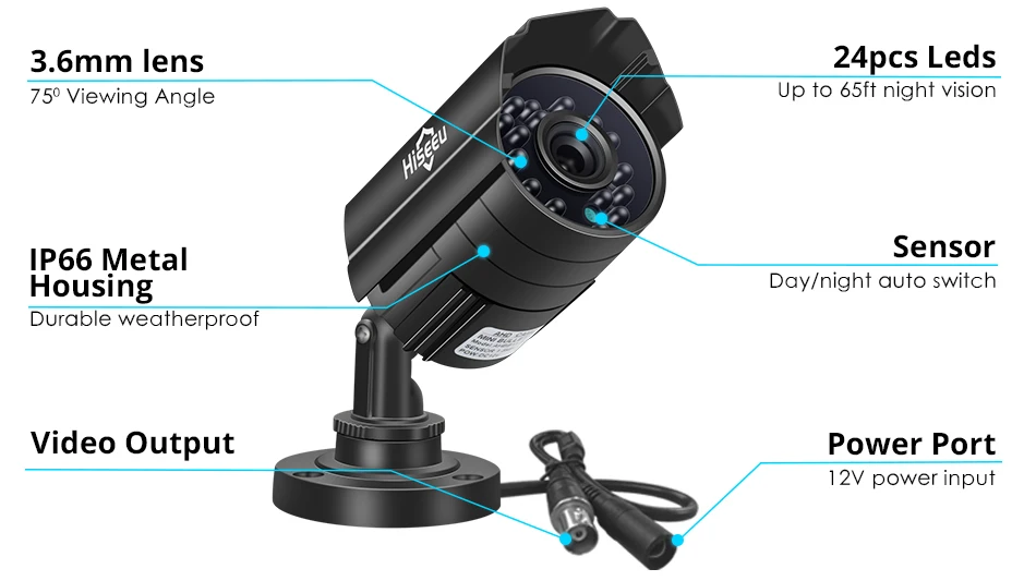 Hiseeu 8CH 5.0MP камера безопасности комплект 4 шт. 720P 1080P 1920P AHD Водонепроницаемая уличная камера комплект наружного видеонаблюдения