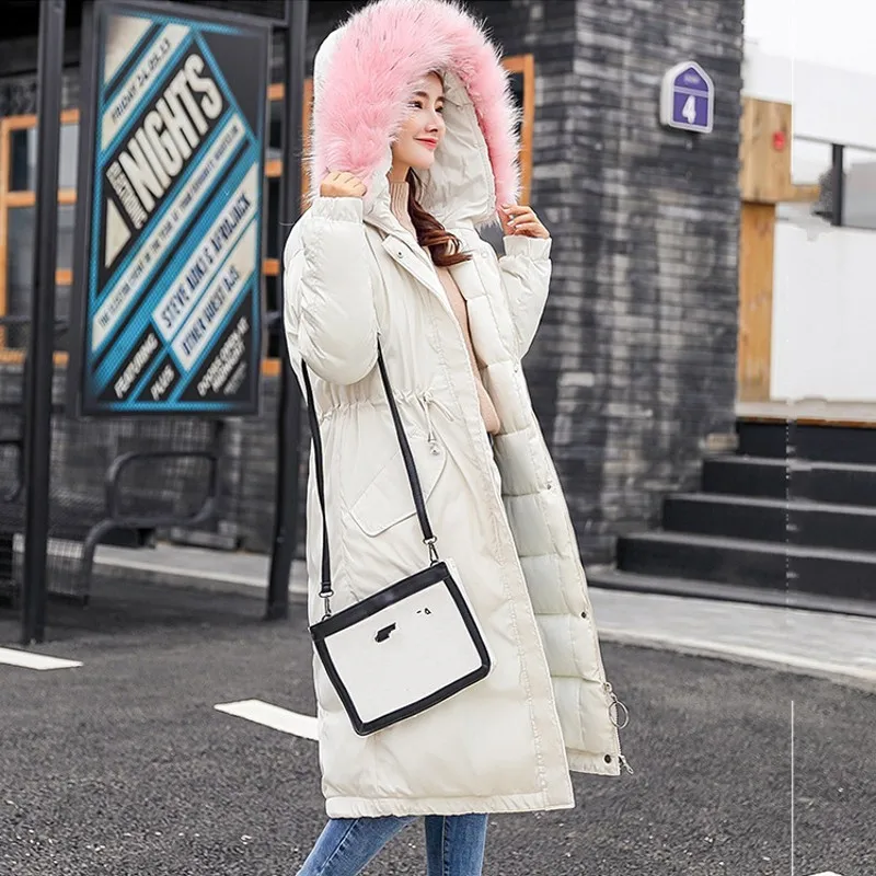 Зимнее новое женское длинное пальто парка с воротником из искусственного меха и