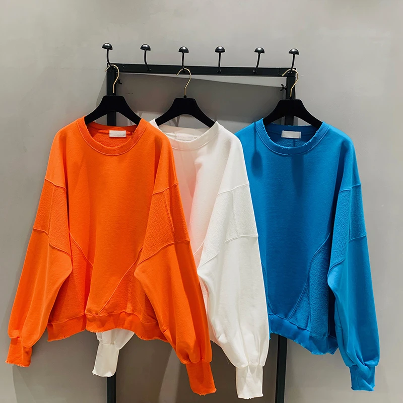 

Женский Свободный Топ с длинным рукавом, простой свитшот с круглым вырезом в Корейском стиле, весна 2021