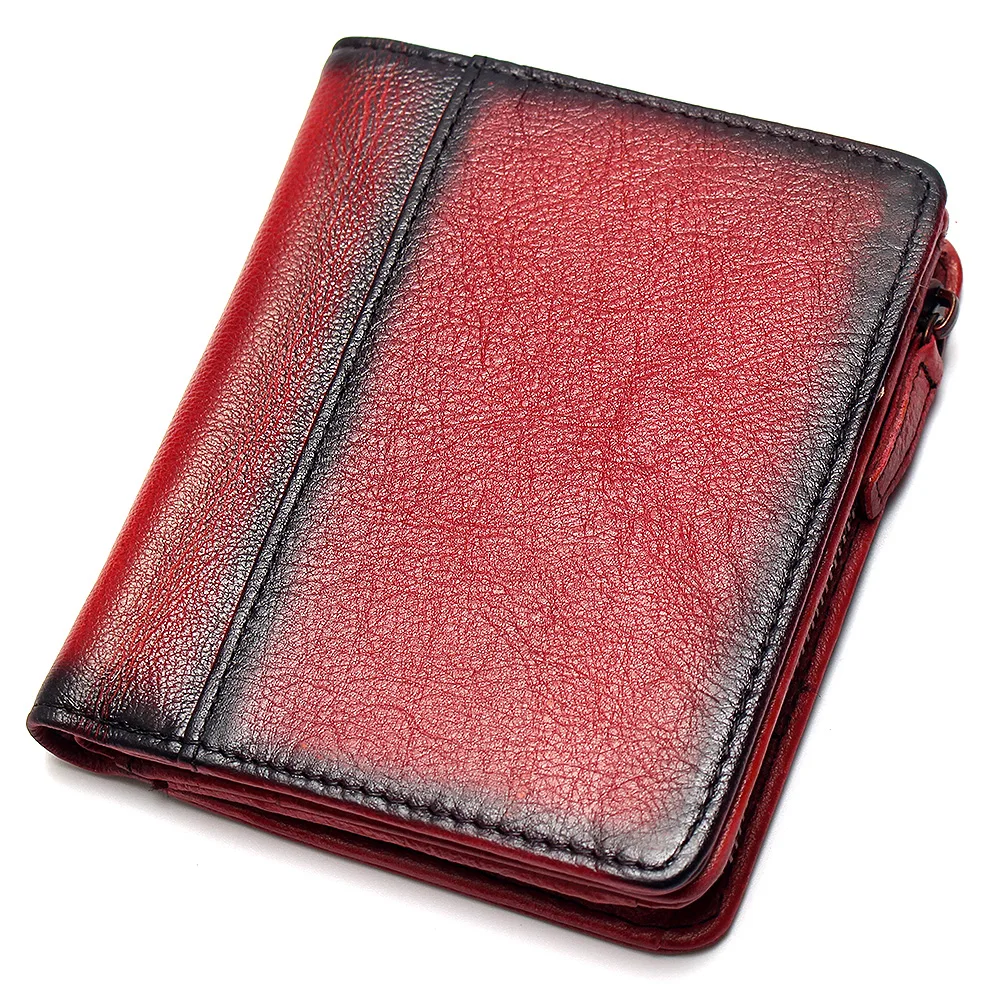 Red RFID Блокировка Мужской импортный верхний слой кожаный матовый кошелек ручной работы Ретро кошелек из натуральной кожи кошелек для монет - Цвет: Red