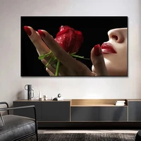 modern wall art girl and red rose hd printed canvas painting wall art poster pictures cuadros for living room decor home decor