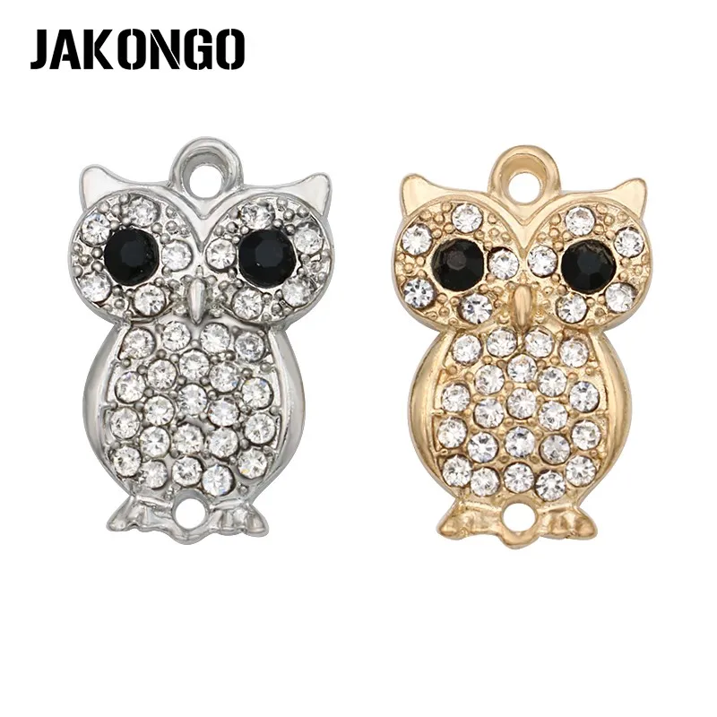 

8PCS Antique Silver/Gold Color Crystal Owl Connectors Charm For Making Bracelet Jewelry Findings DIY Accessories 24*15mm