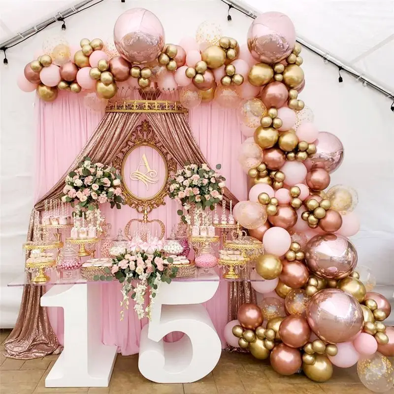 

150PCS Rose Gold Metal Balloons Chrome Metallic Ballon Birthday Decor Girl 15th 16th 21th Globos Wedding Decoration Anniversary