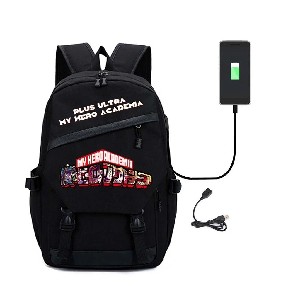 

MHA Backpack Cosplay My Hero Academia Anime Cosplay Plus Ultra Black Unisex USB Charging Laptop Shoulder TravelBags Schoolbag