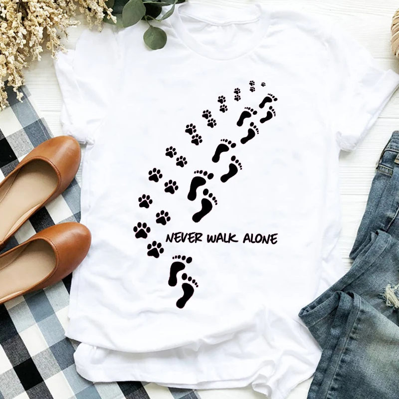 

Women Lady Love Heart Dog Paw Cat Pet Fashion Animal Print Shirt Clothes T Tee Womens Tshirt for Female Top Graphic T-shirt