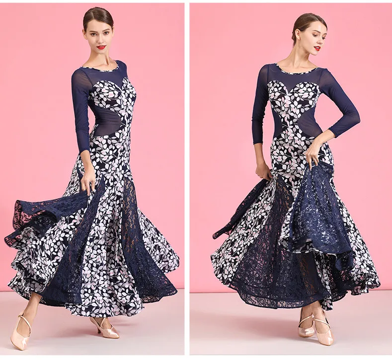 Платье для бальных танцев и соревнований платье стандартных вальса с принтом