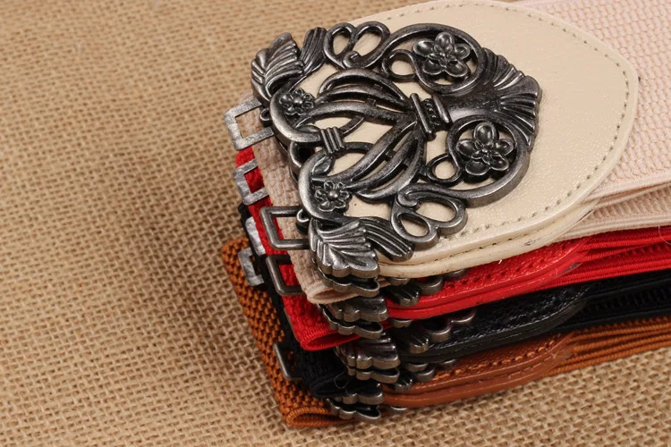 

Fashion Carved Wild Girls Belt Black Women Fashion Vintage Wide Elastic Stretch Buckle Waist Belt Waistband Quality Belt 2020