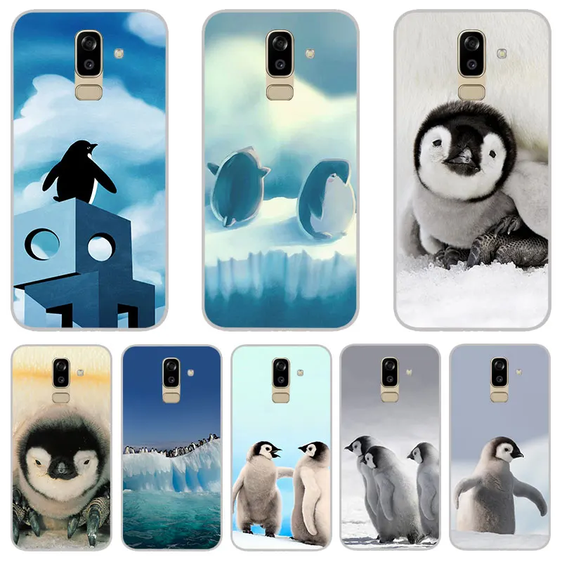 cute Penguin Matte Silicone Case For Samsung galaxy J2 pro J3 J4 J6 J7 J8 A5 A7 A9 A8 A6 Plus 2018 TPU Phone Cover |