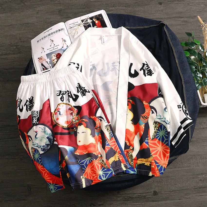 Пляжное кимоно в японском стиле Samurai Crane блузка Haori для мужчин и женщин кардиган
