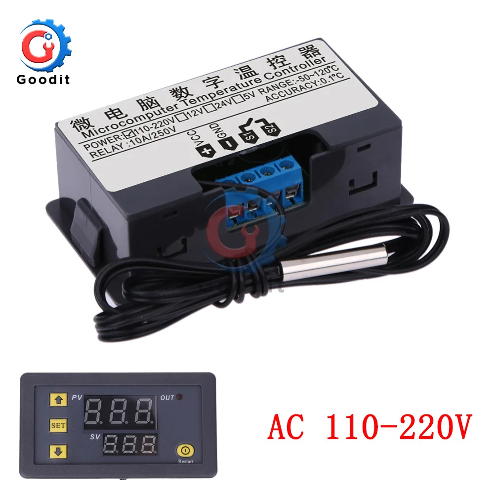 W3230 DC 12V AC 110 V-220 V 20A светодиодный цифровой контроль температуры Лер Термостат Термометр регулятор нагрева охлаждения контроль метр - Цвет: AC 110V-220V