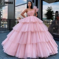 fivsole one shoulder ball gown quinceanera dresses 2022 dubai tiered pleats long formal prom gowns saudi arabic sweet 16 dresses