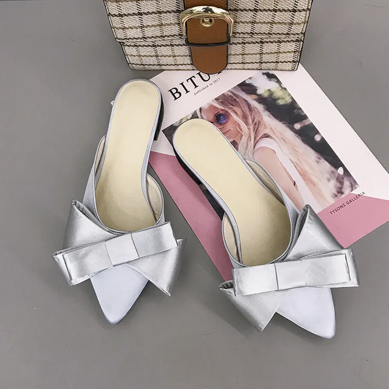 Женские туфли с заостренным носком Dwayne шелковые атласные бантом на весну и лето