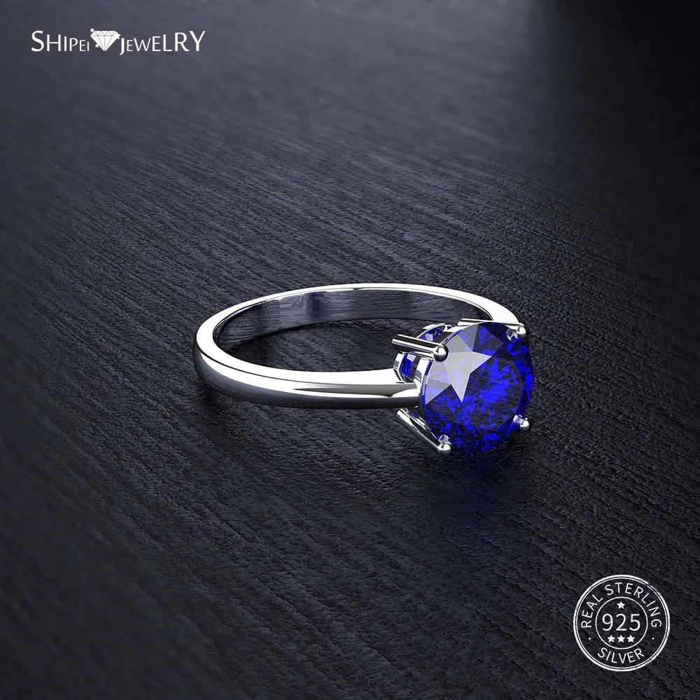 Shipei, 925 пробы, серебряное кольцо, хорошее ювелирное изделие, 2ct, Белый сапфир, обручальное кольцо для женщин, мужчин, Подарок на годовщину - Цвет камня: Синий