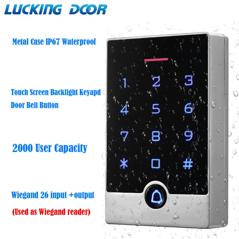 

125KHz RFID Metal Access Control EM Card Reader Waterproof IP67 2000 User Card Reader Keypad Door Access Wiegand 26 input output