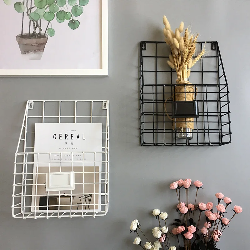 

1PC Wall-mounted Grid Hanging Rack Newspaper Magazine File Iron Storage Basket Office Home Suppies Wall Decoration Hot Sale