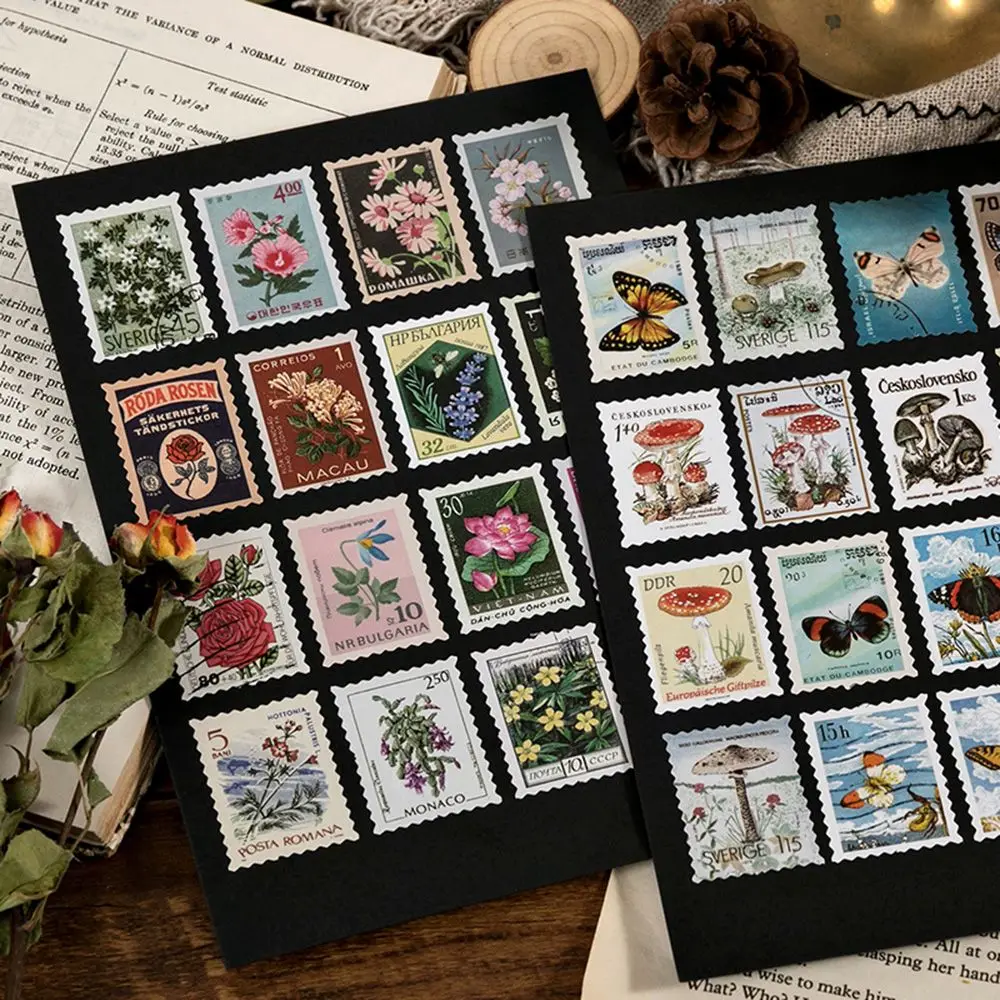 

46pcs Vintage Style Easy to Stick Philatelic Museum Series Stamp Sticker Stationery Stickers For Scrapbook Diary Album Decor