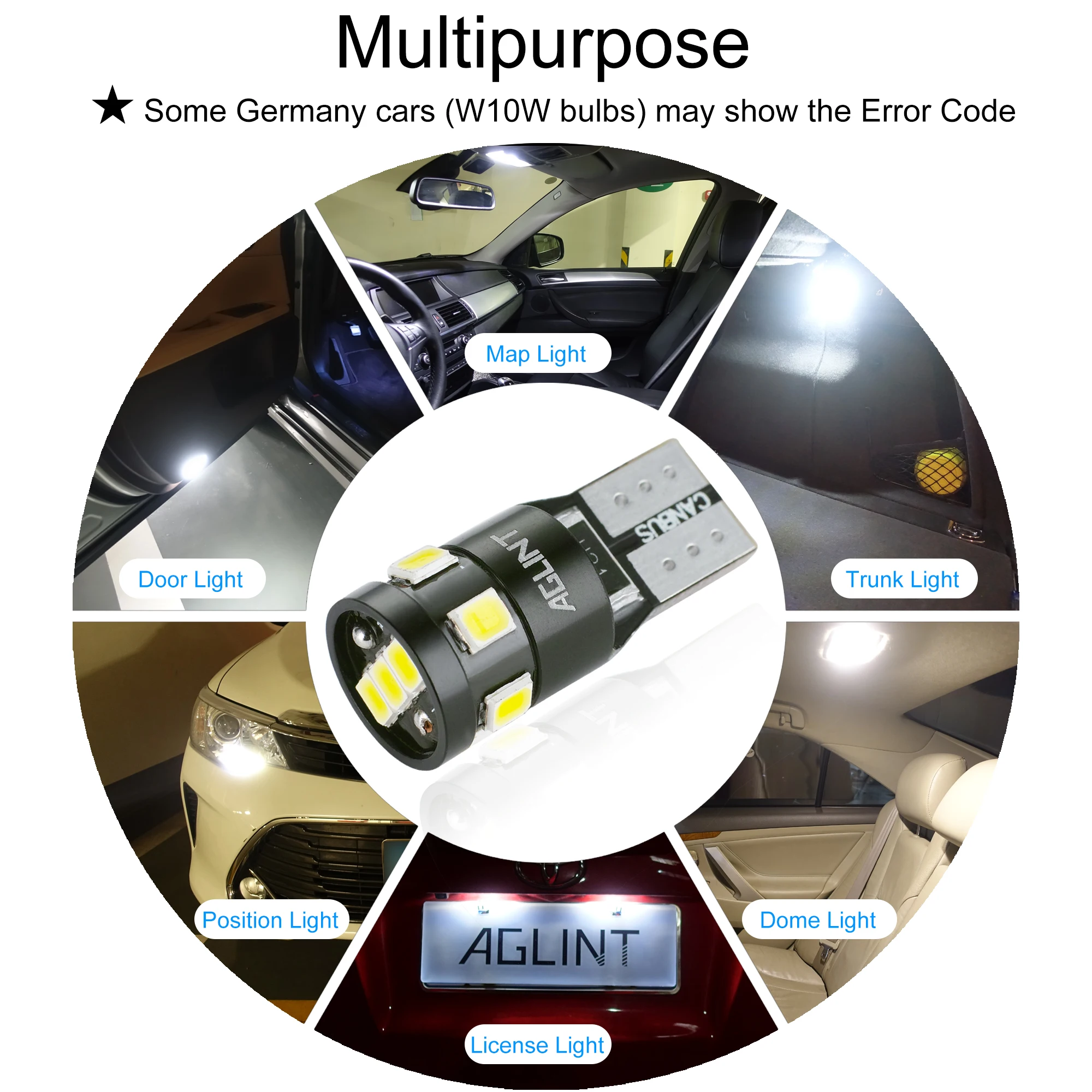 Светодиодная CAN шина AGLINT T10 W5W 10 шт. без ошибок для 194 168 2825 9 SMD 2835 автомобильного