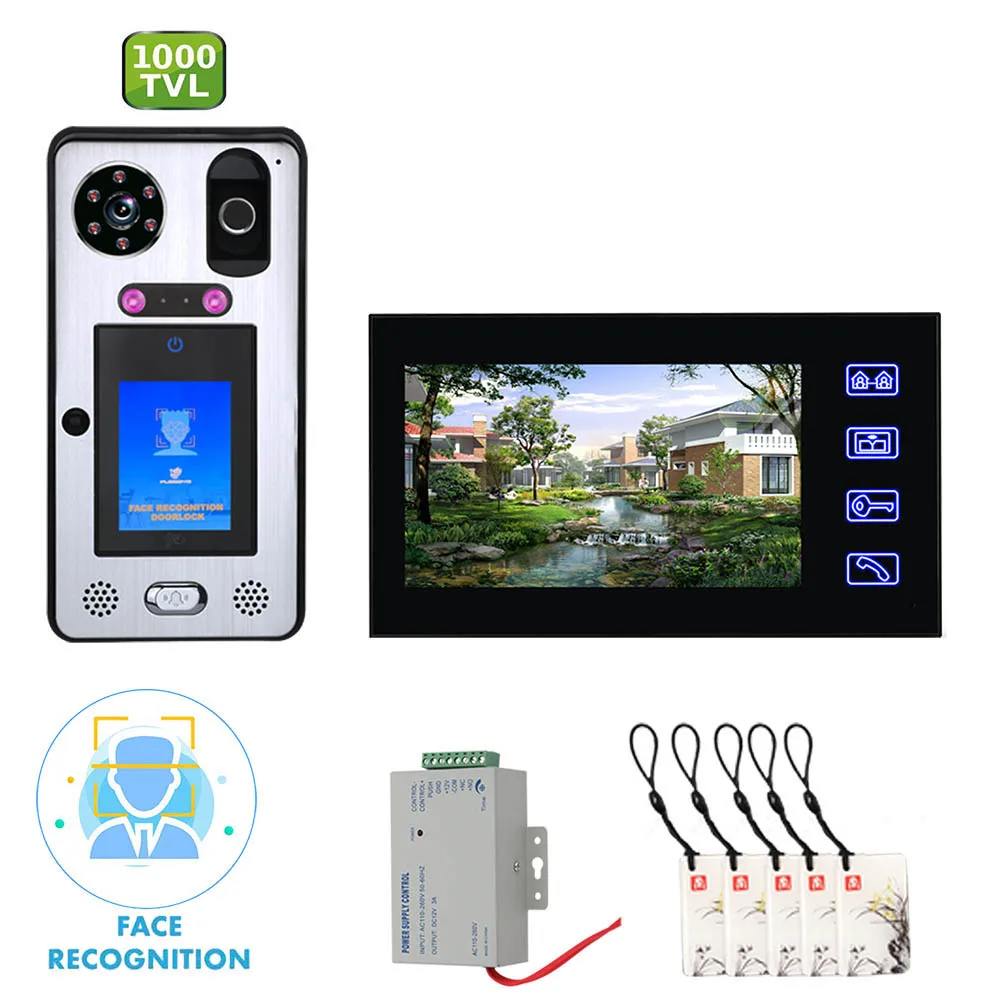 

7 inch Screen +2.8 inch OLED Video Intercom Indoor Door Phone Doorbell Face Recognition Fingerprint Reader Unlocked Home Camera