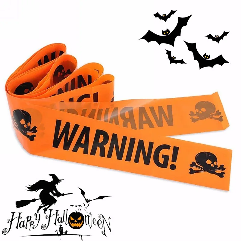 1PC Halloween Orange Plastic Skull Head Warning line Warning Tape  Halloween Props Party Danger Signs Decoration for Home Decor