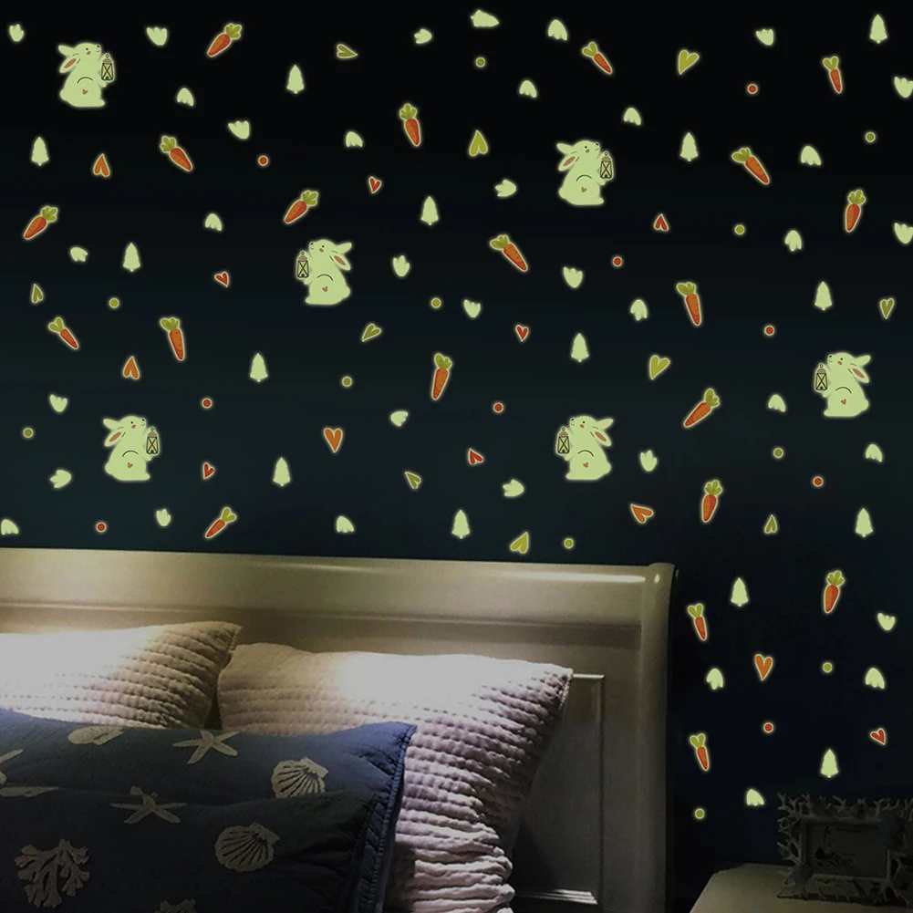 3 шт./компл. светящиеся съемные наклейки на стену с изображением моркови кролика