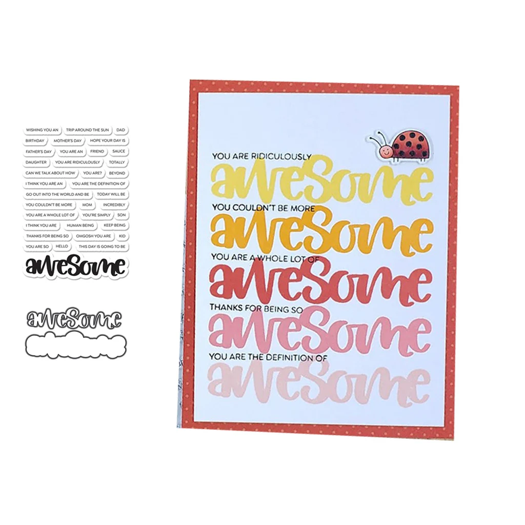 

New Arrival Awesome Letters Words Metal Cutting Dies and Rubber Stamps for Scrapbooking Seal Craft Stencil Diy Card Album Sheet