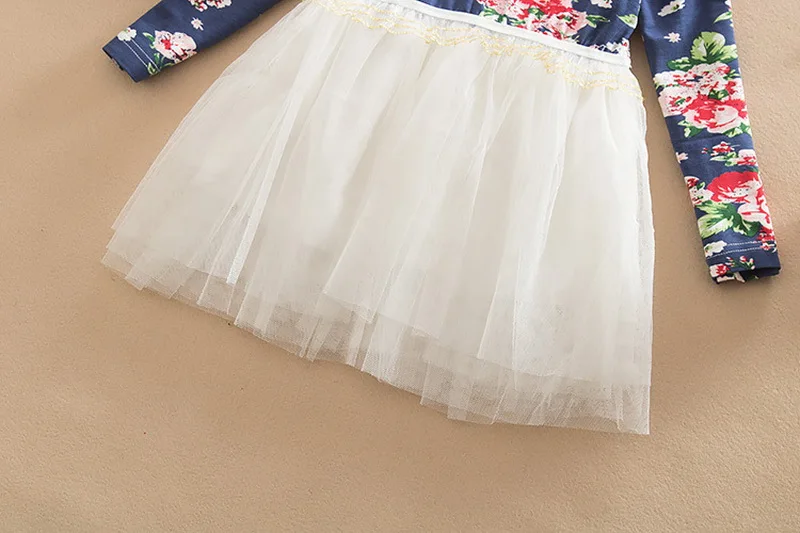 Детское зимнее платье с цветочным рисунком кружевное длинным рукавом для