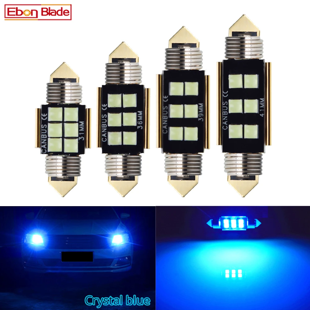 

4 x c5w led CANBUS Светодиодная Лампочка 12V гирлянда 31mm 36mm 39mm 41mm c5w c10w лампа для чтения салона автомобиля купольсветильник карта свет 3030 6SMD Ice Blue