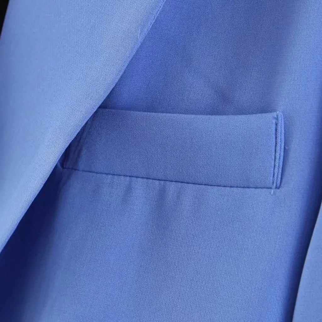 

Vogue New Fashion Slim Business Wear Elegant Women Office Jacket Set Formal Blazer Suit Female Single Buckle Solid Blue