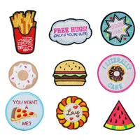 100pcslot round embroidery patch donut pizza food watermelon letter clothing decoration sewing accessory diy iron applique