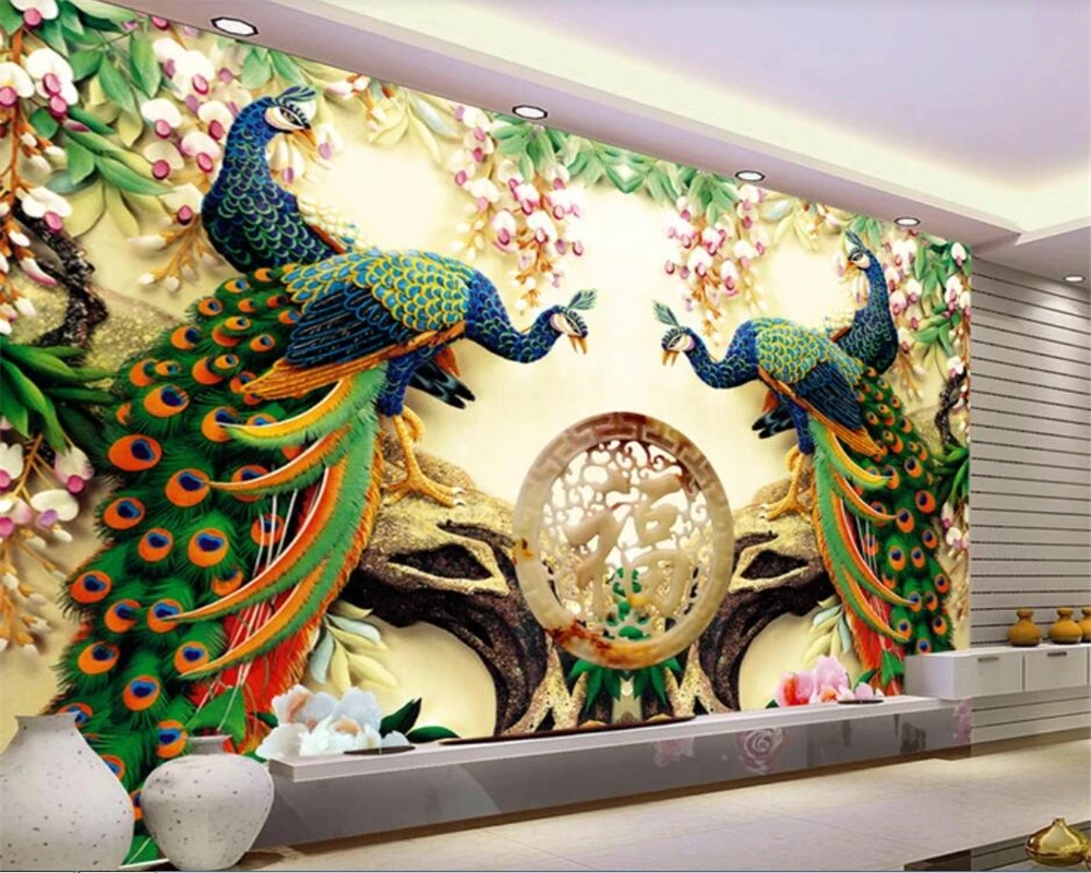 Шелковые обои beibehang на заказ бамбуковый лес рокала павлин фон для телевизора