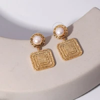 fashion geometric women stud earrings popular earring 2021 new pearl square earrings daily wearablehot jewelry