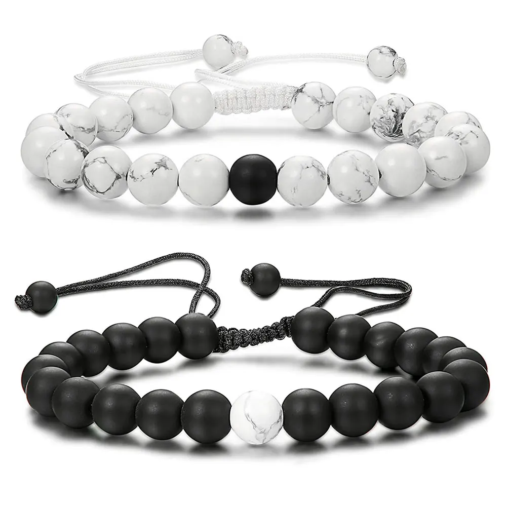 

2pcs/set Trendy Couple Jewelry Handmade Black White Rope Chain Infinity Charm Braided Bracelet For Lovers Best Friend Gift