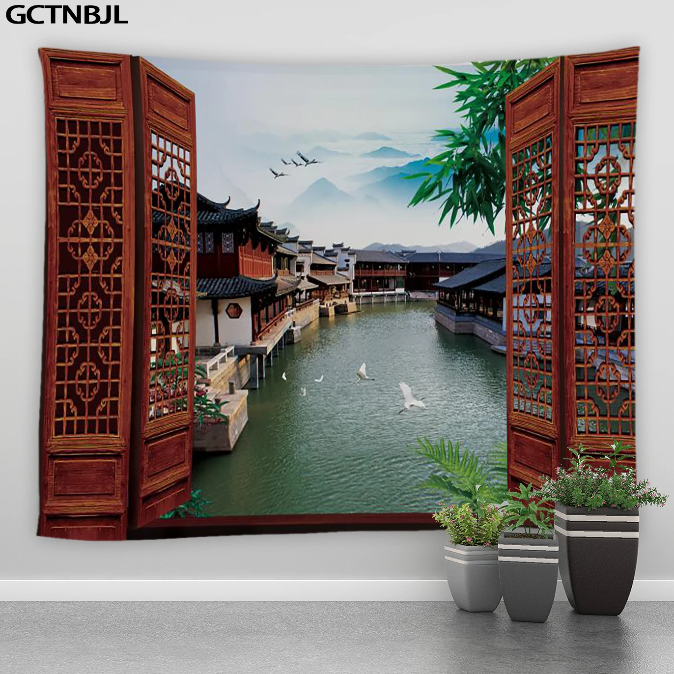 Пейзаж большой гобелен павлины лес в китайском стиле чернильная живопись горы