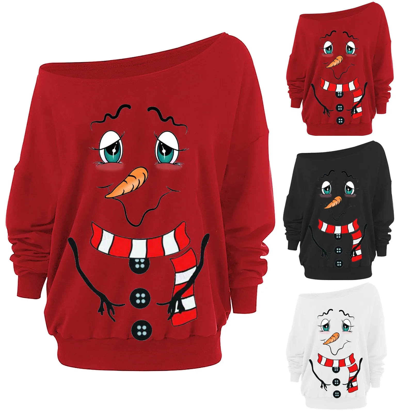 2021 Sweatshirt Women Fashion Solid Color Christmas Print Long Sleeve Long Sleeve Diagonal Collar T-shirt Top Bluza Felpa #dz