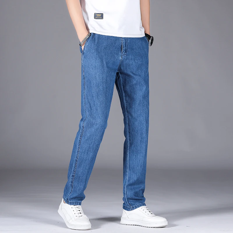 Весенне-летние тонкие хлопковые джинсовые повседневные брюки мужские деловые