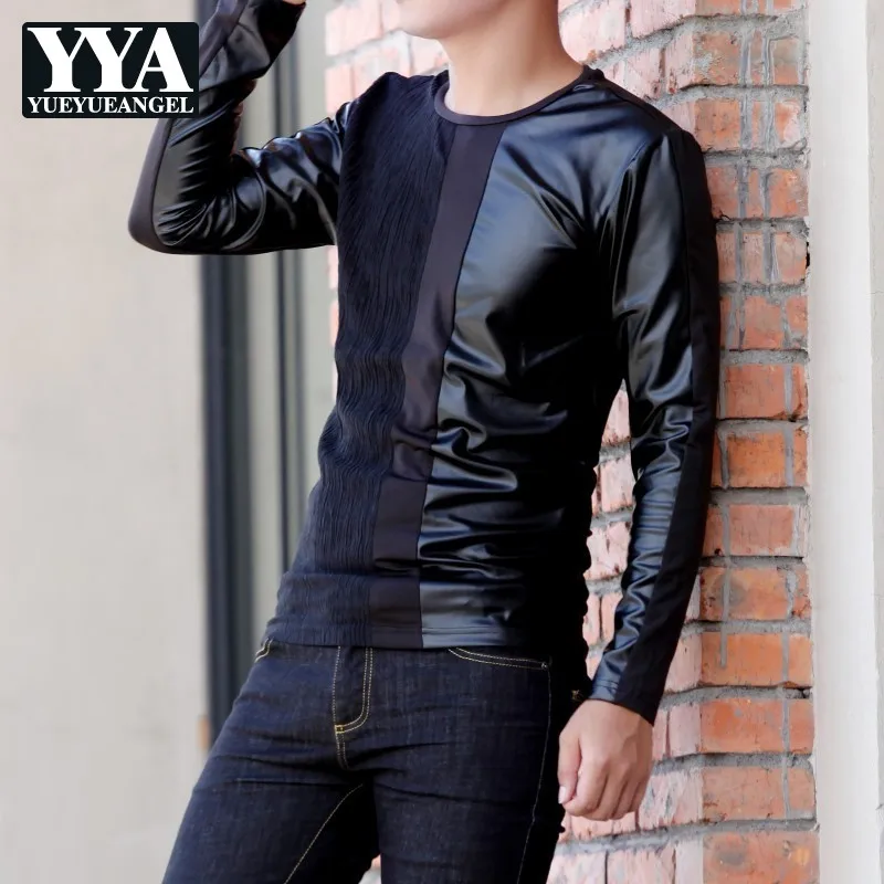 Модная Корейская мужская облегающая футболка с длинным рукавом повседневный