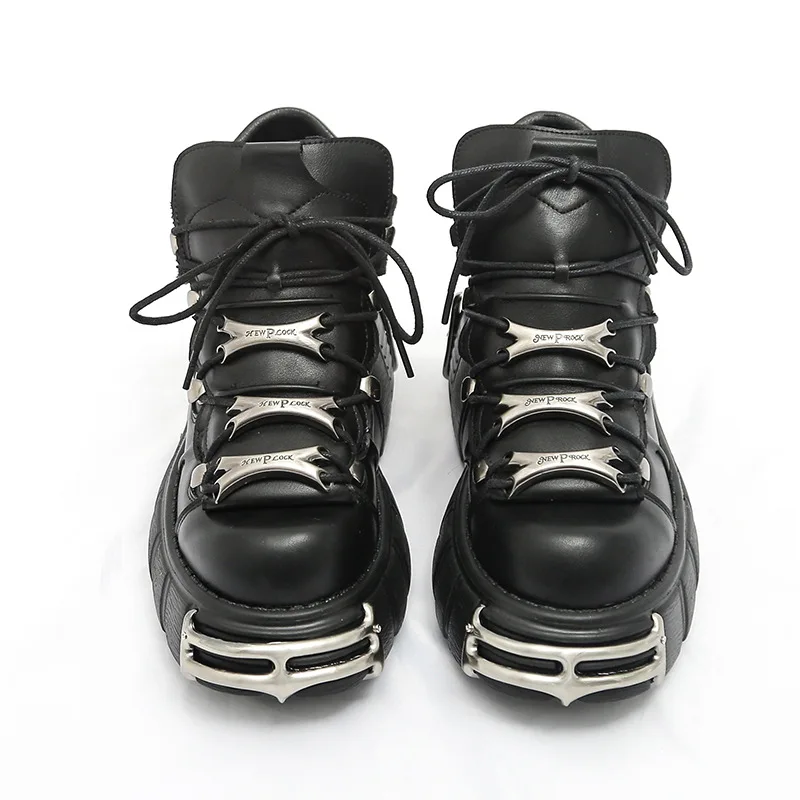 

Fashion New Thick-soled Women's Shoes Punk Metal Lace Casual Shoes Black Gothic Comfortable and Breathable Motorcycle Shoes