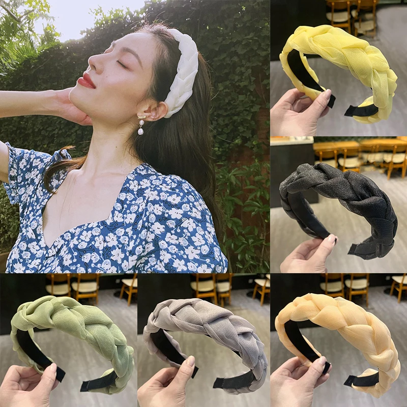 

New Solid Color Yarn Hair Accessories Wide Weaving Headbands Braided Headband Hair Hoop Fashion Hair Bands Bezel Headdress