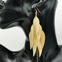 fkewyy fahion earrings for women designer luxury jewelry gothic accessories dangle leaf earrings long gold plated jewelry punk