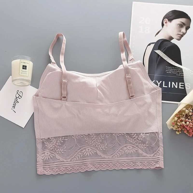 

SALSPOR Seamless Tube Top for Women Lace Bra Ice Silk Comfortable Camisole Sexy Wireless One Piece Lingerie Female Underwear