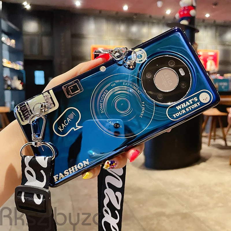 For Huawei Mate 40 Pro Case 3D Camera Phone Case For Huawei Y7A Y9A Nova 8SE Fashion Silicone Soft Back Cover with Lanyard huawei waterproof phone case